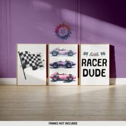 Car Nursery Print - Set Of 3 Posters - Little Racer Dude Racing Playroom Wall Art Boys Bedroom Decor Kids Cars Artwork Gifts - thumbnail 2