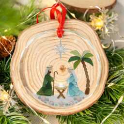 Nativity Christmas Seaglass Ornament, Scene Christian Gift, Baby Jesus Religious Xmas Home Keepsake - thumbnail 2