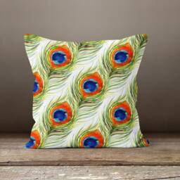 Green Peacock Feather Cushion Cover-Animal Design Pillow Case-Decorative Case-Tropical Cover-Gift For Her-Handmade Material - thumbnail 2