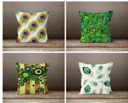 Green Peacock Feather Cushion Cover-Animal Design Pillow Case-Decorative Case-Tropical Cover-Gift For Her-Handmade Material - thumbnail 1