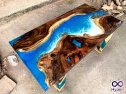 Personalized Live Edge Resin Dining Table Blue Ocean Epoxy, Reclaimed Wood