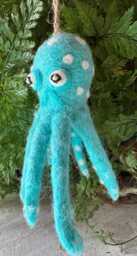 Felt Octopus Ornament, Decoration. Handfelted in Nepal. Ocean Themed Home Accent. Felt Gift - thumbnail 1