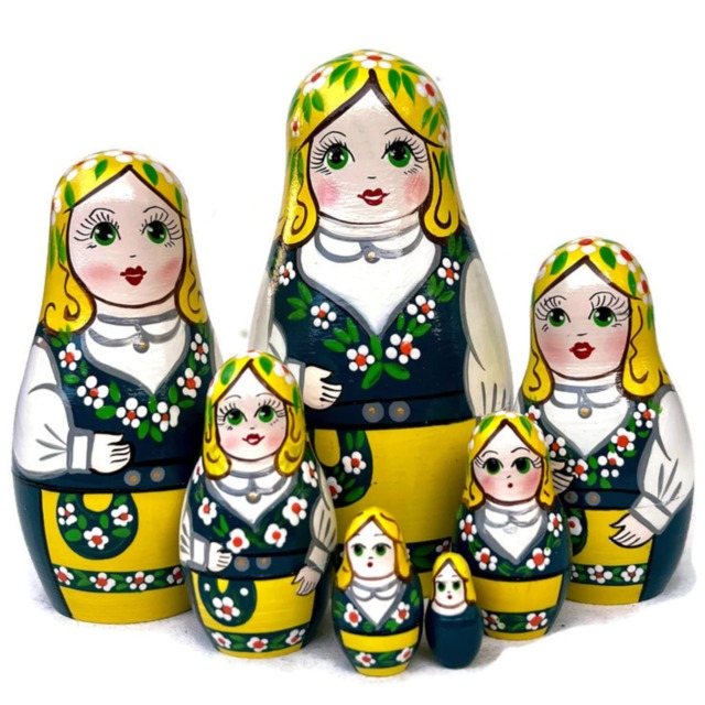 Handmade Sweden Nesting Dolls Traditional Folk Costume, Set Of 7 - image 1