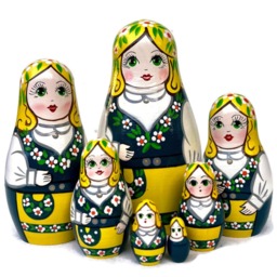 Handmade Sweden Nesting Dolls Traditional Folk Costume, Set Of 7