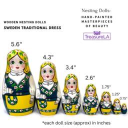 Handmade Sweden Nesting Dolls Traditional Folk Costume, Set Of 7 - thumbnail 2