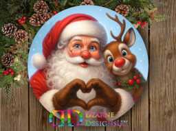 Santa & Reindeer Christmas Wreath Sign, Santa Sign, Xmas Door Plaque, Holiday Season Home D??cor, Door Decor - thumbnail 1