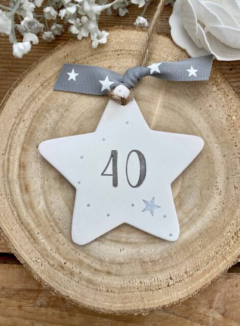 Personalised 40Th Birthday Gift - Best Friend Present For Her Ceramic Star Hand Stamped Decoration - image 1