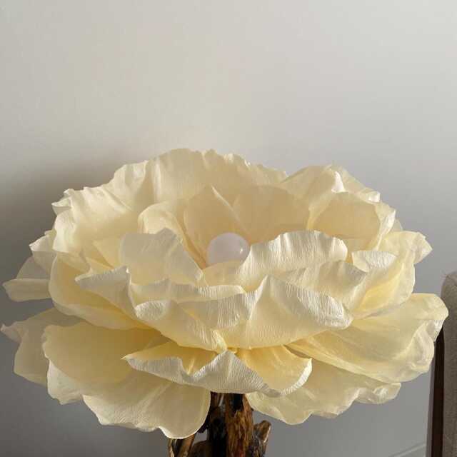 Crepe Paper Flower Chandelier Soft Yellow Floral Pendant Lamp - image 1