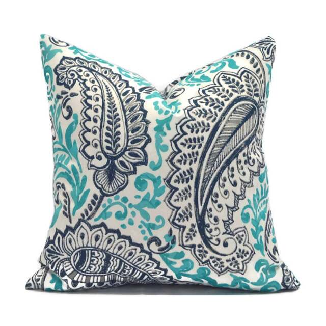 Outdoor Pillow Cover With Zippers, Easy To Use & Washable, Patina Blue & Turquoise Shannon Ocean - image 1
