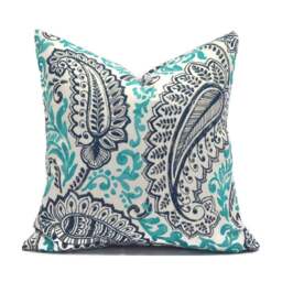 Outdoor Pillow Cover With Zippers, Easy To Use & Washable, Patina Blue & Turquoise Shannon Ocean