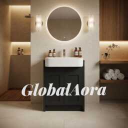 Bathroom Vanity Unit With Basin - Matte Grey Floor-standing Washstand Modern Cabinet Soft-Close Doors - thumbnail 1