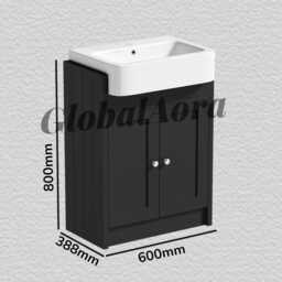 Bathroom Vanity Unit With Basin - Matte Grey Floor-standing Washstand Modern Cabinet Soft-Close Doors - thumbnail 2