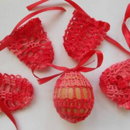 Crochet Easter Egg Cover, Set Of 5 Hand Crocheted Eggs Decoration Red - thumbnail 2