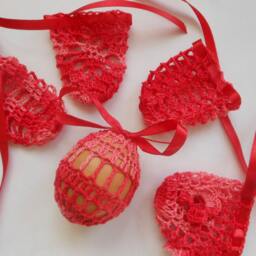 Crochet Easter Egg Cover, Set Of 5 Hand Crocheted Eggs Decoration Red - thumbnail 3