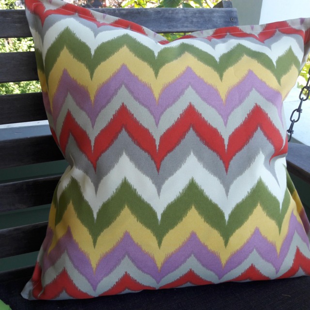 Mod Floral Or Chevron Stripes Orange Tan Yellow Outdoor Print Pillow Cover - image 1