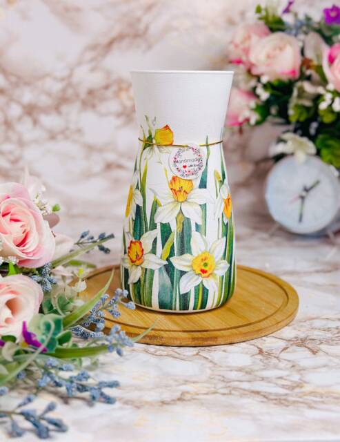 Handmade Decoupaged Glass Vase, Daffodil Flowers Vase, Flower Vase, Home Decor, Gift For Her, Gift Mum, Birthday Gift, New Home Gift - image 1