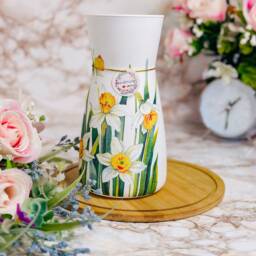 Handmade Decoupaged Glass Vase, Daffodil Flowers Vase, Flower Vase, Home Decor, Gift For Her, Gift Mum, Birthday Gift, New Home Gift - thumbnail 2