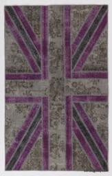 Union Jack Patchwork Rug Purple & Gray British Flag, Hand-stitched - thumbnail 1