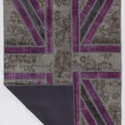 Union Jack Patchwork Rug Purple & Gray British Flag, Hand-stitched - thumbnail 2