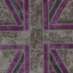 Union Jack Patchwork Rug Purple & Gray British Flag, Hand-stitched - thumbnail 3