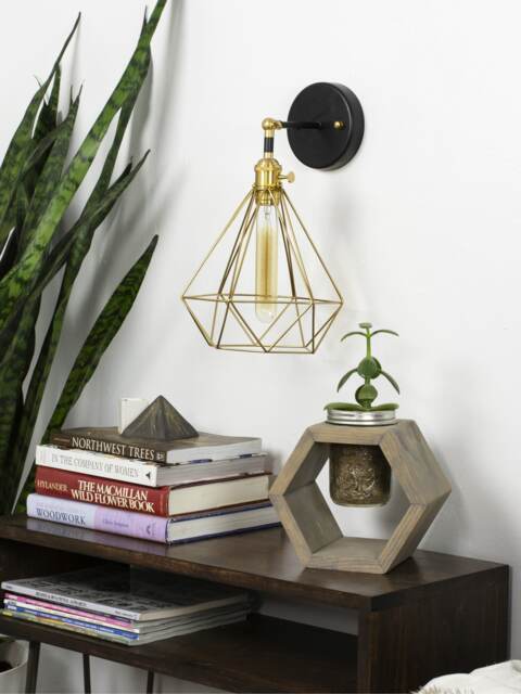 Brass Diamond Modern Black & Wall Sconce - Custom Finish Led Or Antique Bulbs Lighting Bedroom Bedside Lamp - image 1