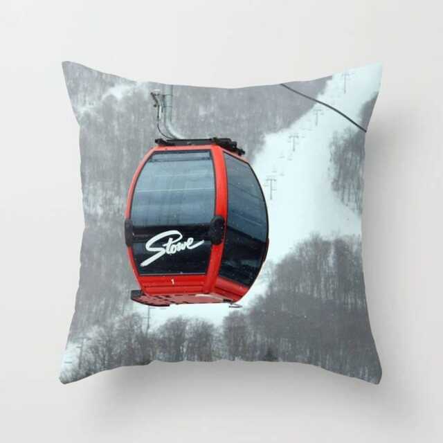 Gondola, Pillow Or Cover Ski Decor, Home Lodge House Winter Interior Design, Red, Snow, Skiing Gifts - image 1