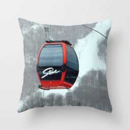 Gondola, Pillow Or Cover Ski Decor, Home Lodge House Winter Interior Design, Red, Snow, Skiing Gifts - thumbnail 1