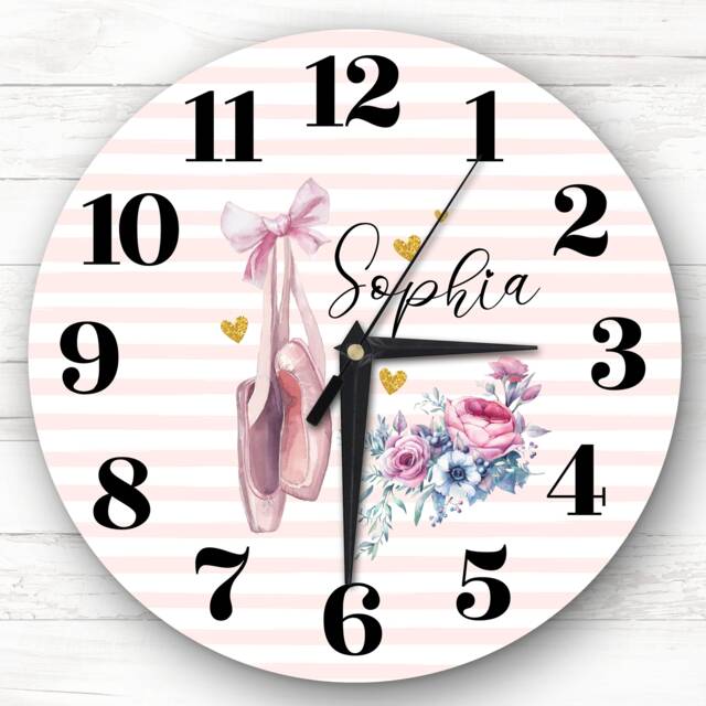 Floral Pink Ballet Shoes Girls Room Custom Gift Personalised Clock - image 1