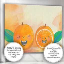 Cute Smiling Orange Fruit Illustration Canvas Wall Art Print Decor Picture Ready To Hang - thumbnail 3