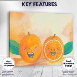 Cute Smiling Orange Fruit Illustration Canvas Wall Art Print Decor Picture Ready To Hang - thumbnail 1