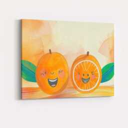 Cute Smiling Orange Fruit Illustration Canvas Wall Art Print Decor Picture Ready To Hang - thumbnail 4