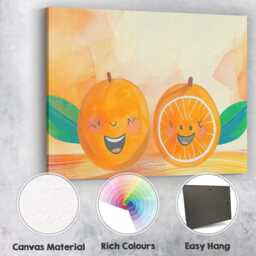 Cute Smiling Orange Fruit Illustration Canvas Wall Art Print Decor Picture Ready To Hang - thumbnail 2
