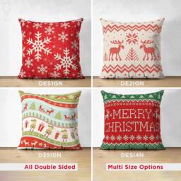 Merry Christmas Suede Cushion Covers With Xmas Colours - Printed Double Sided Hand Knitted Patterns On The Fabric Size Options - thumbnail 1