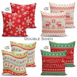 Merry Christmas Suede Cushion Covers With Xmas Colours - Printed Double Sided Hand Knitted Patterns On The Fabric Size Options - thumbnail 2