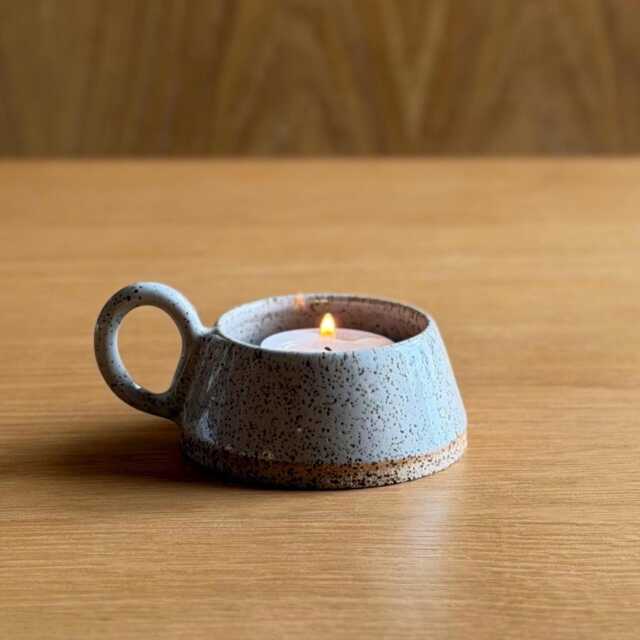 Handmade Tea-Light Candle Holder, White Ceramic Dish, Rustic Pottery Gift, Stoneware Ring Trinket Small Artisan Votive Holder - image 1