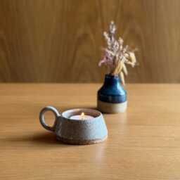 Handmade Tea-Light Candle Holder, White Ceramic Dish, Rustic Pottery Gift, Stoneware Ring Trinket Small Artisan Votive Holder - thumbnail 3