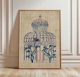Glass Conservatory Poster, Cyanotype Botanical Wall Art, Blue Architecture - thumbnail 1