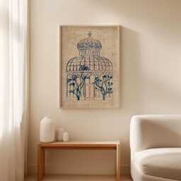 Glass Conservatory Poster, Cyanotype Botanical Wall Art, Blue Architecture - thumbnail 3