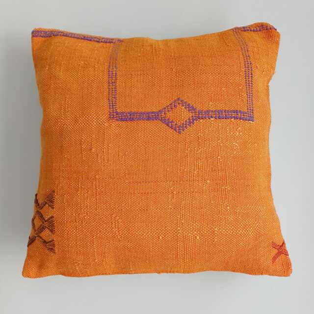 Moroccan Cactus Silk Cushion Cover, Handmade Sabra Throw Pillow, Orange Cushion, Scatter 16''x16''/40x40 cm - image 1