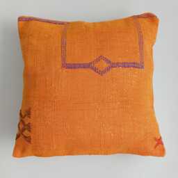 Moroccan Cactus Silk Cushion Cover, Handmade Sabra Throw Pillow, Orange Cushion, Scatter 16''x16''/40x40 cm - thumbnail 1