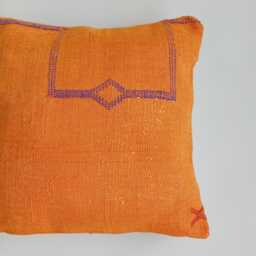 Moroccan Cactus Silk Cushion Cover, Handmade Sabra Throw Pillow, Orange Cushion, Scatter 16''x16''/40x40 cm - thumbnail 2