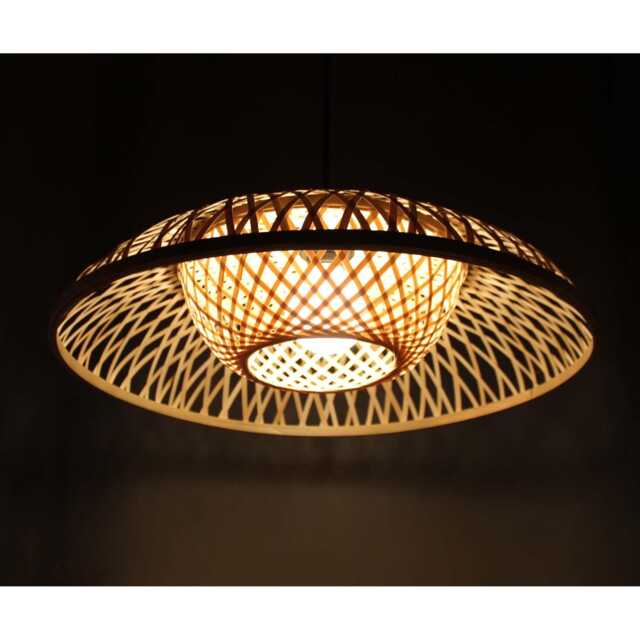 Bamboo Pendant Light Double Round Rustic Lighting - 50cm - image 1