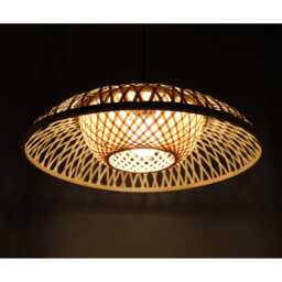 Bamboo Pendant Light Double Round Rustic Lighting - 50cm - thumbnail 1