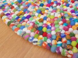 Round Felt Ball Rug Tie Dye Pom Pom, 100% Wool Carpet - thumbnail 1