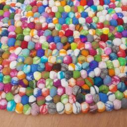 Round Felt Ball Rug Tie Dye Pom Pom, 100% Wool Carpet - thumbnail 3