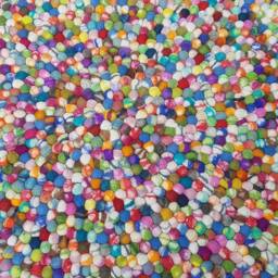 Round Felt Ball Rug Tie Dye Pom Pom, 100% Wool Carpet - thumbnail 4