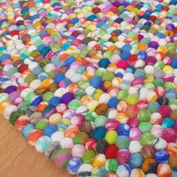 Round Felt Ball Rug Tie Dye Pom Pom, 100% Wool Carpet - thumbnail 2