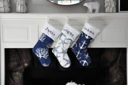 Beach Christmas Stocking, Coastal Nautical Navy Isadella Sea Friends Sailor Fish No.679 No.401 680