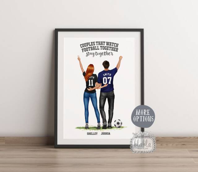 Football Couple Print, Personalised Poster, Quotes, Gifts For Couples, Portrait - image 1