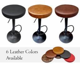 Custom Engraved Genuine Leather Adjustable Height Counter Top Stool/Barstool - Various Leather Colors Available Gl